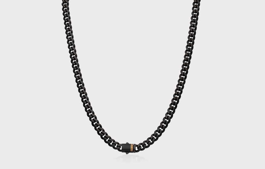 INOX Stainless steel necklace with sapphire and 18K yellow gold.